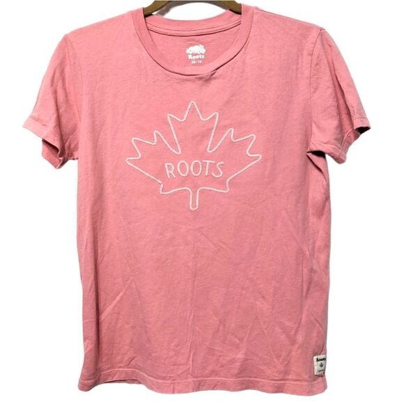 ROOTS Pink Embroidered Logo T-shirt XS - Picture 7 of 7